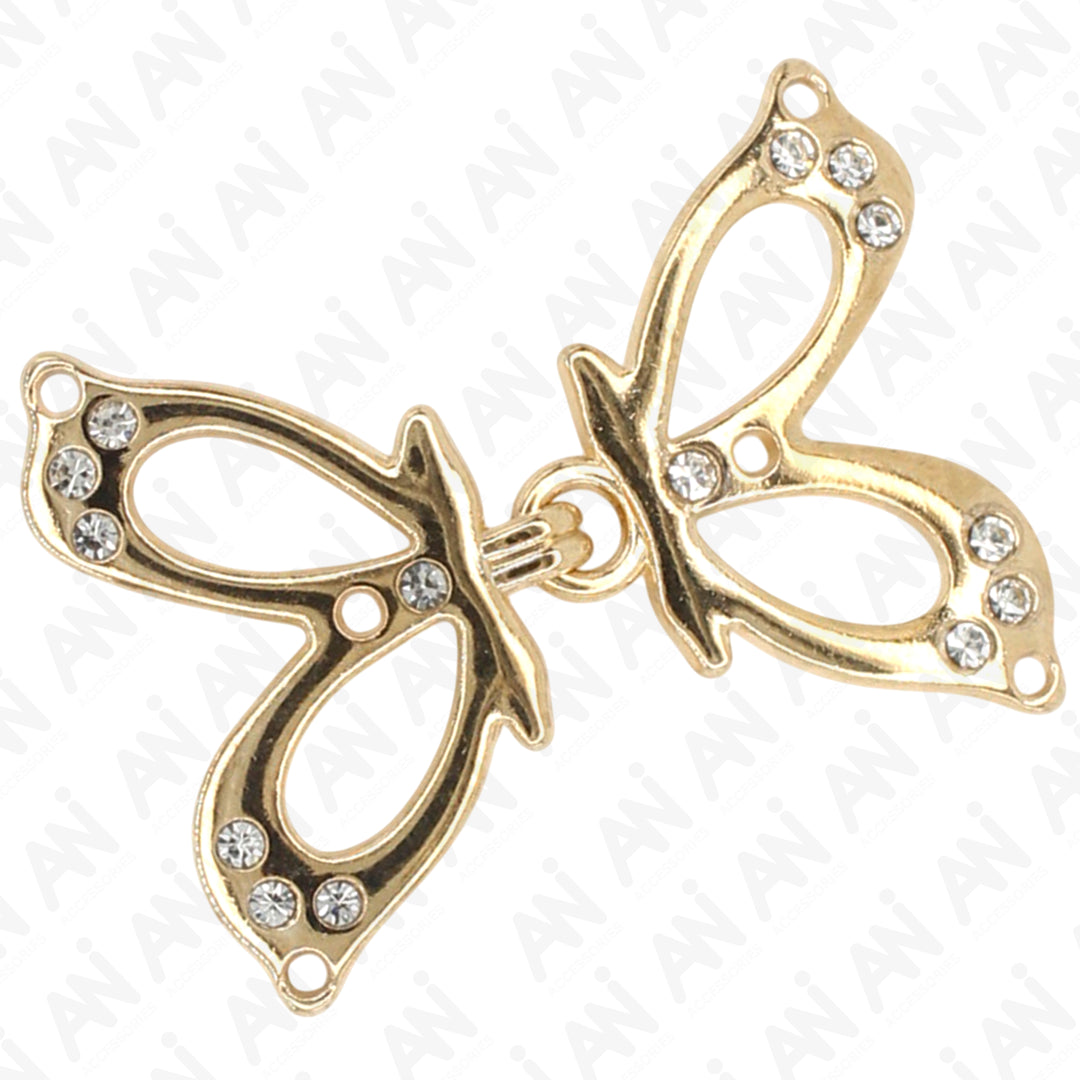 Shiny gold butterfly Frog closure metal button