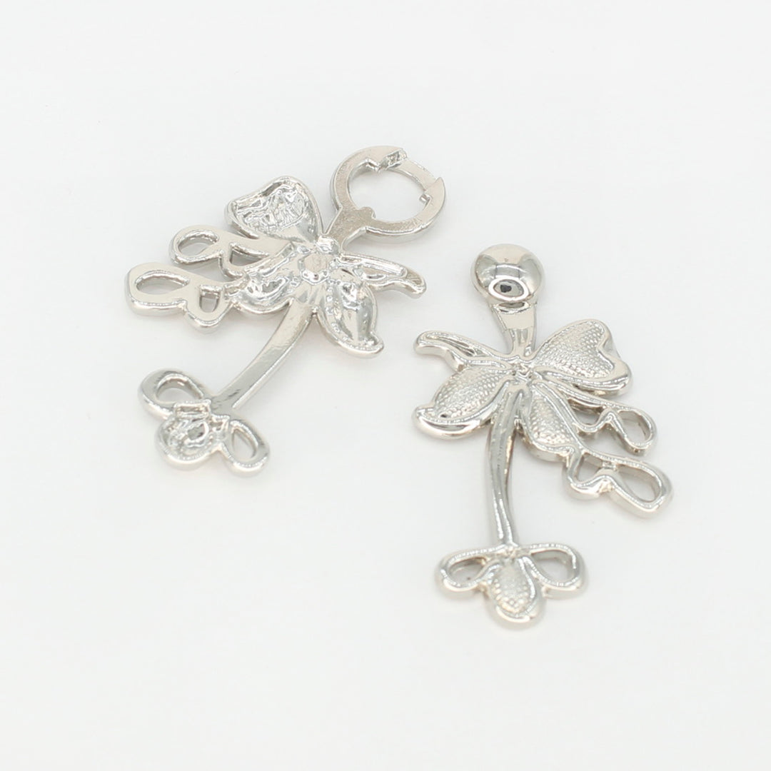 Lily flower silver Frog closure metal button