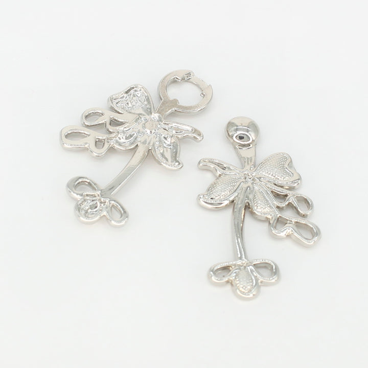 Lily flower silver Frog closure metal button