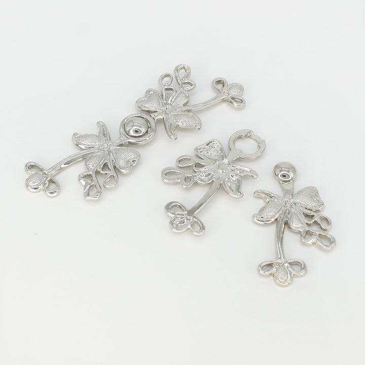 Lily flower silver Frog closure metal button