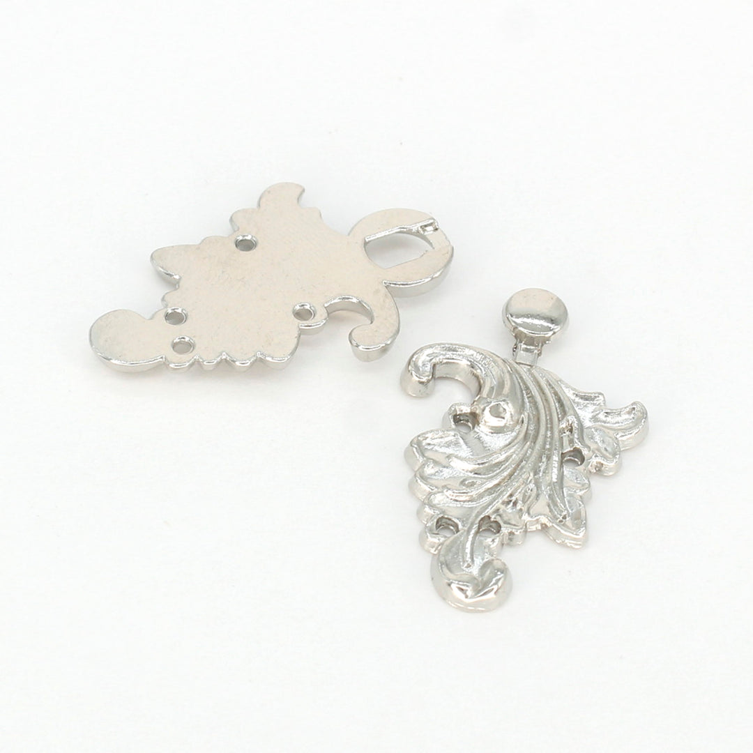 Silver Floral With Leaf Frog Closure Metal Buttons