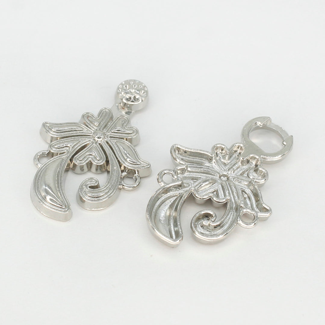 Silver Floral Frog Closure Metal Buttons