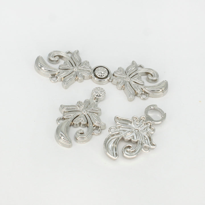 Silver Floral Frog Closure Metal Buttons