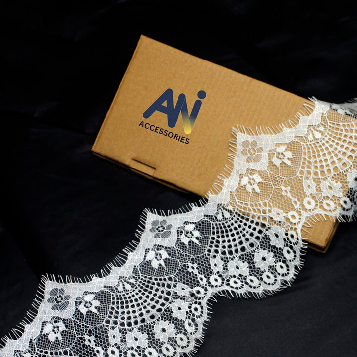 Chantilly Eyelash Lace Trim - Floral Scalloped Edge