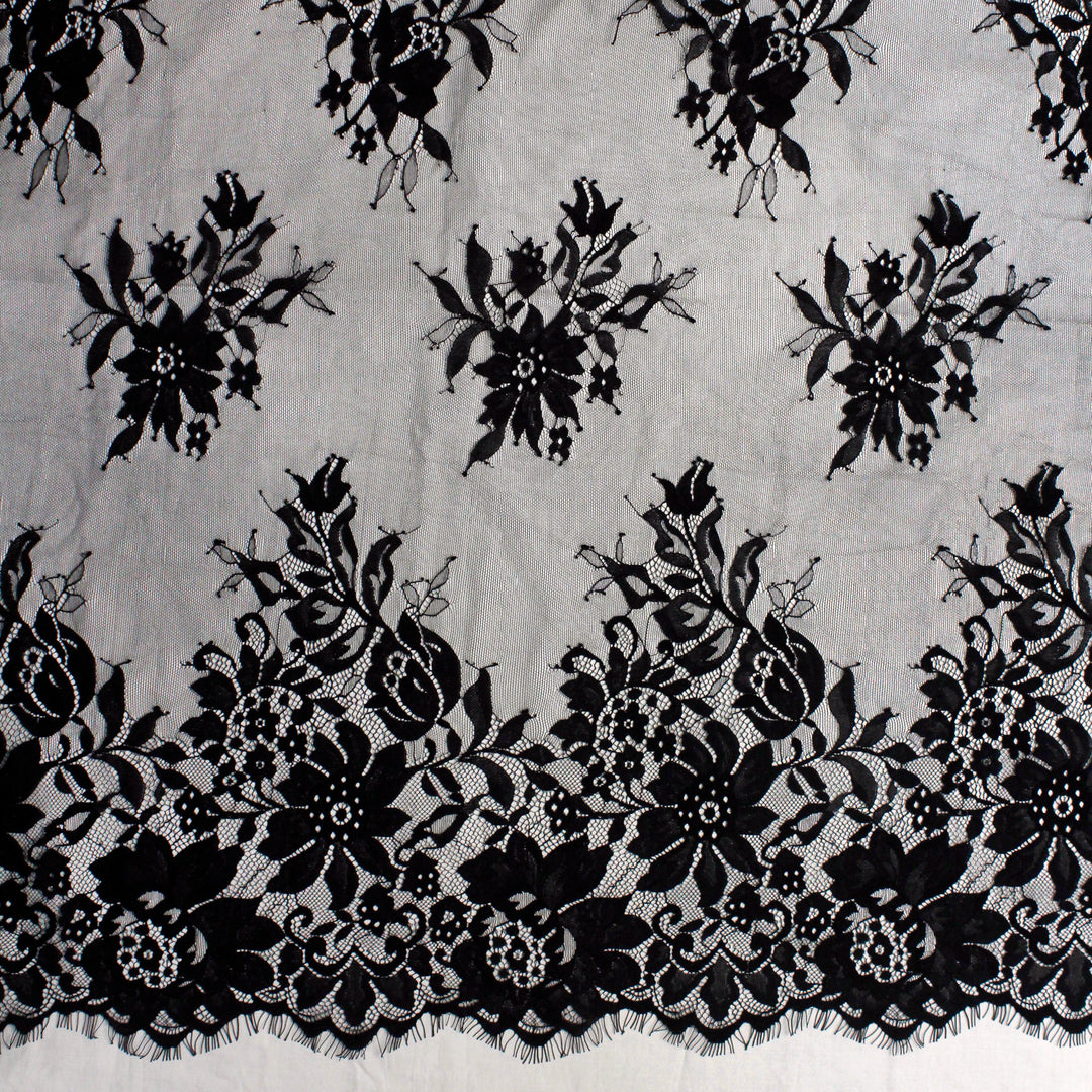 3 Meters Length & 60 Inches Width | Floral Scalloped Eye Lash Lace Fabric