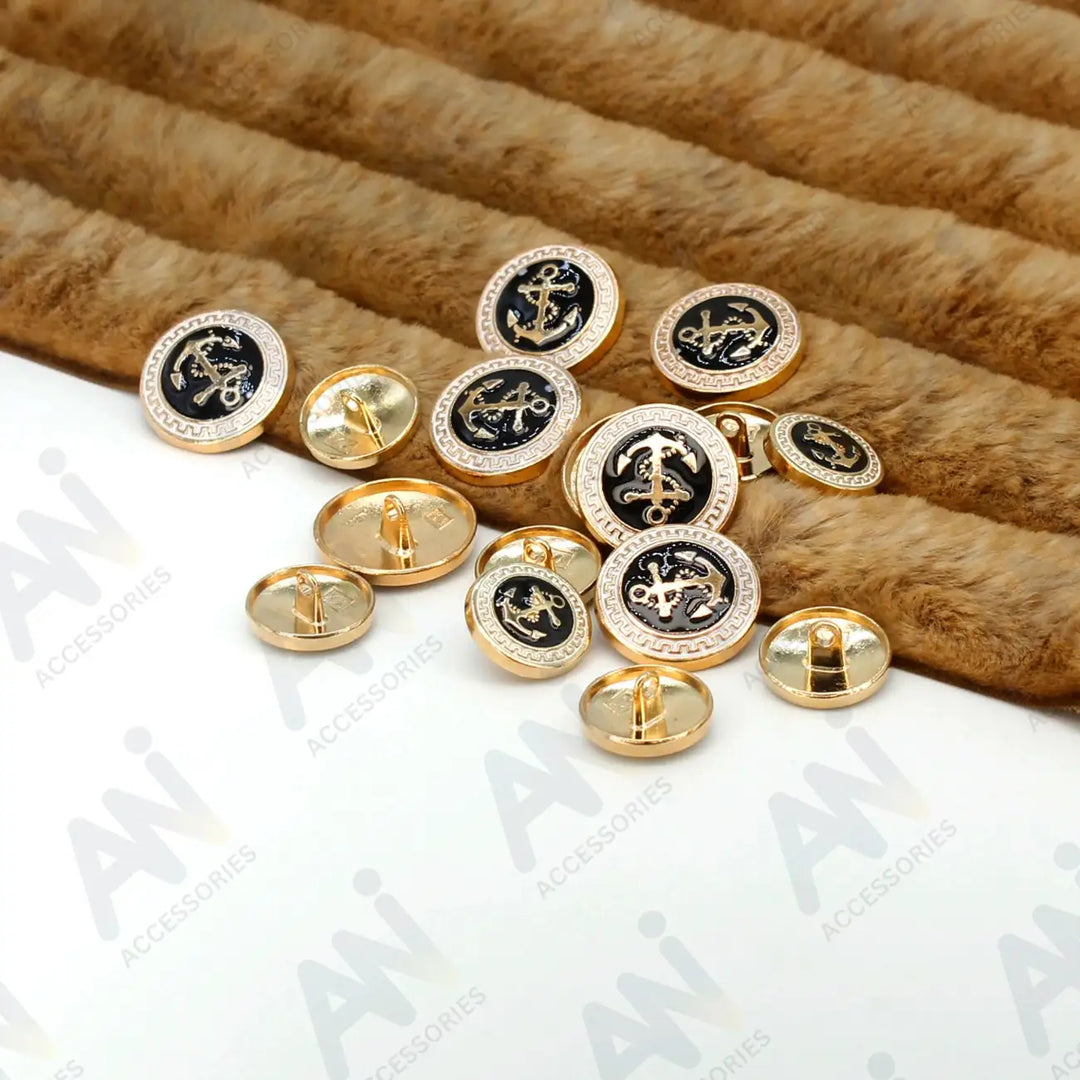 Gold and Black Anchor Metal Buttons | 18mm(28L) & 23mm(36L)