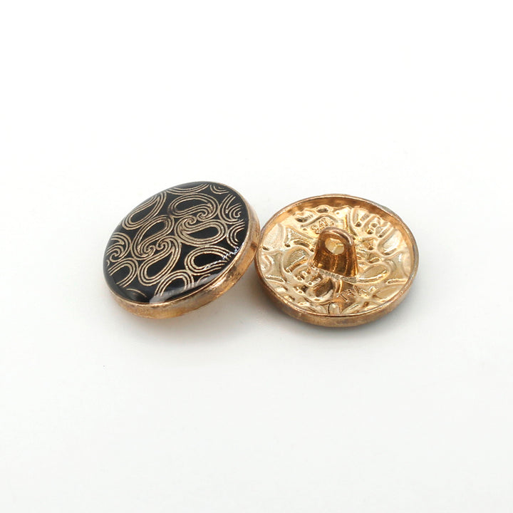 Golden Paisley Design with Black Color Shank Metal Button  ( 8 Big + 8 Small)