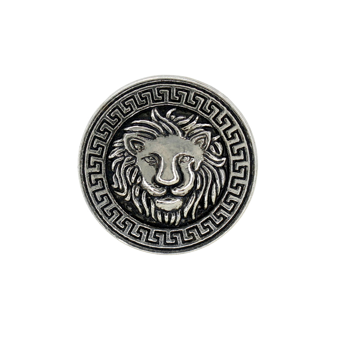 Silver Lion Head Button with Greek Key Border