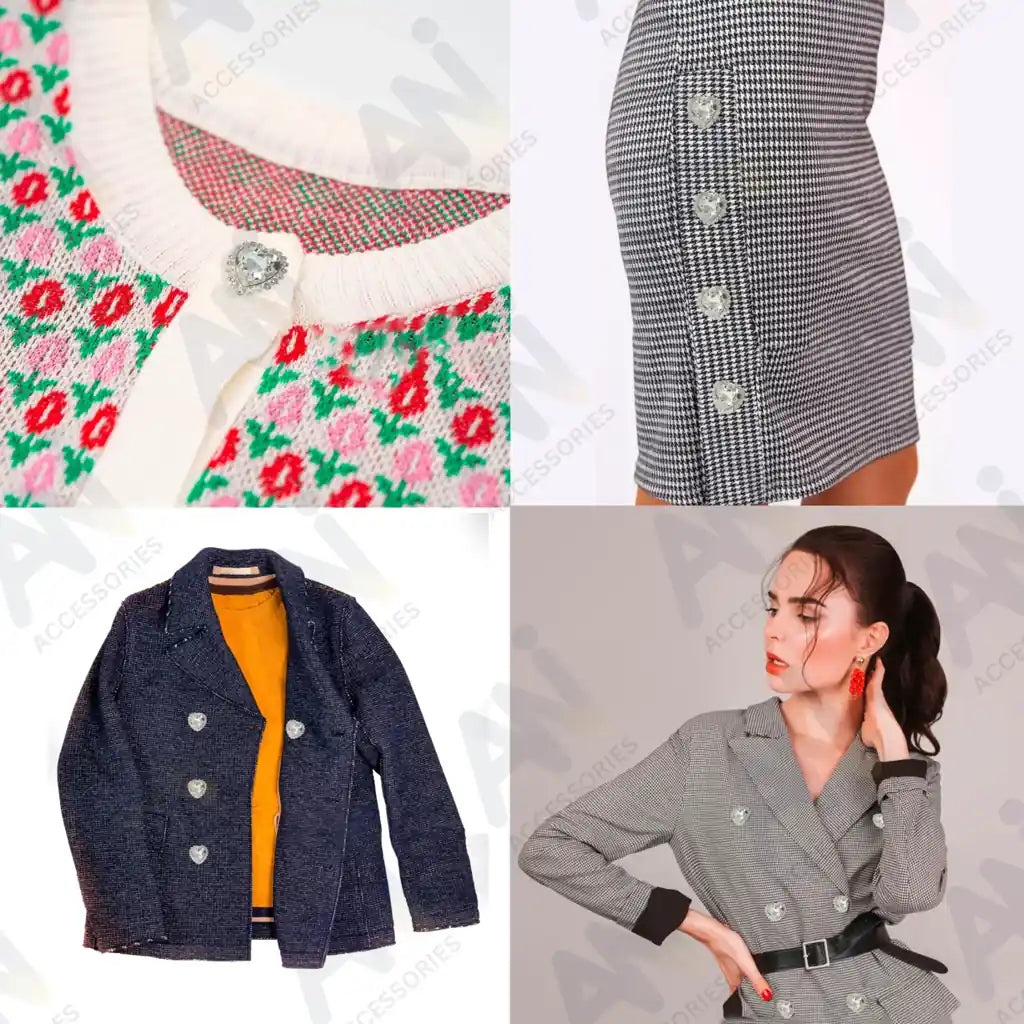 Diamond Heart shape Silver Metal Buttons | 19mm(30L) & 25mm(40L)