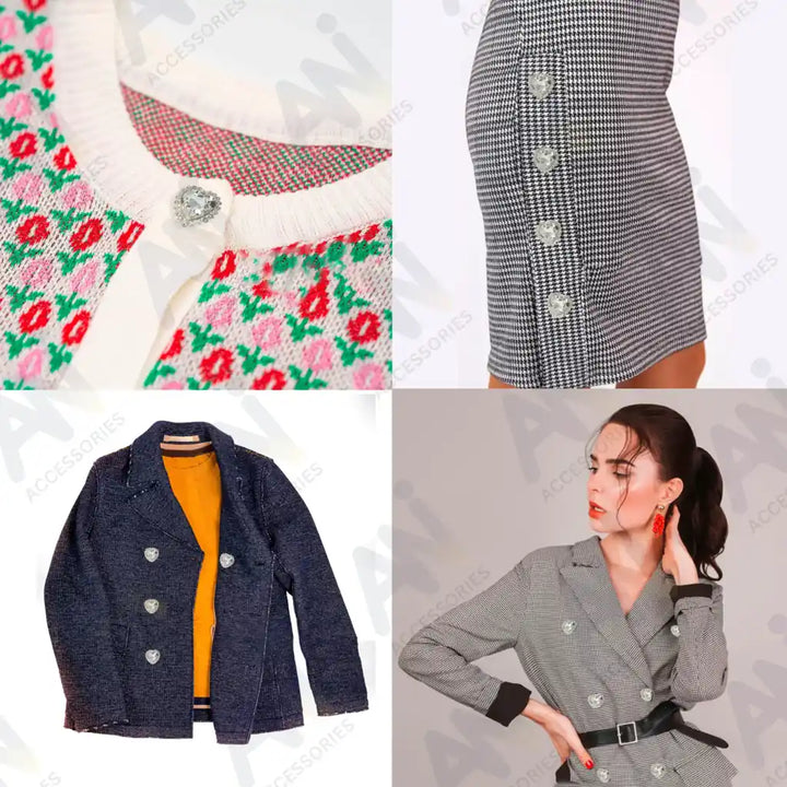 Diamond Heart shape Silver Metal Buttons | 19mm(30L) & 25mm(40L)