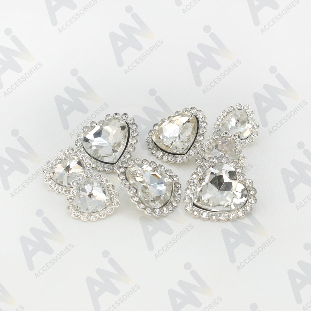 Diamond Heart shape Silver Metal Buttons