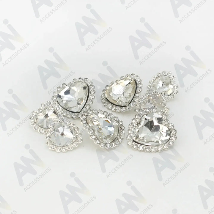 Diamond Heart shape Silver Metal Buttons | 19mm(30L) & 25mm(40L)