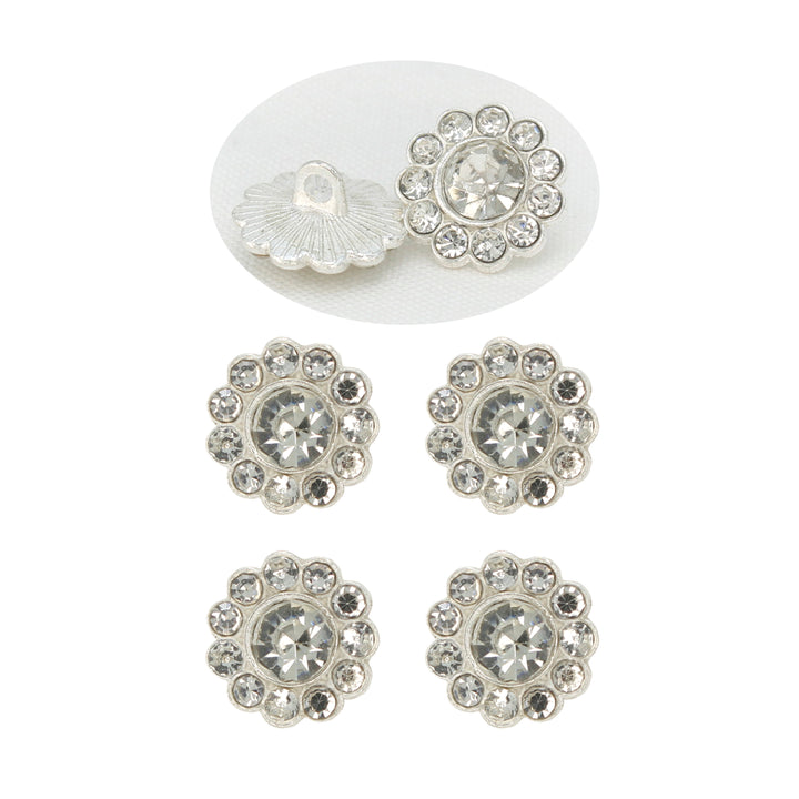 Sunflower Rhinestone Silver Metal Buttons