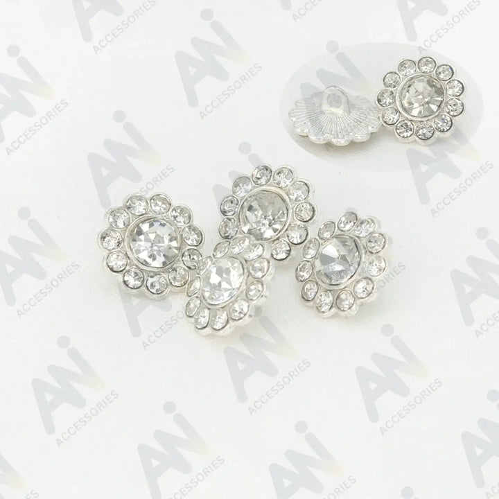 Sunflower Rhinestone Silver Metal Buttons | 15mm(23L)