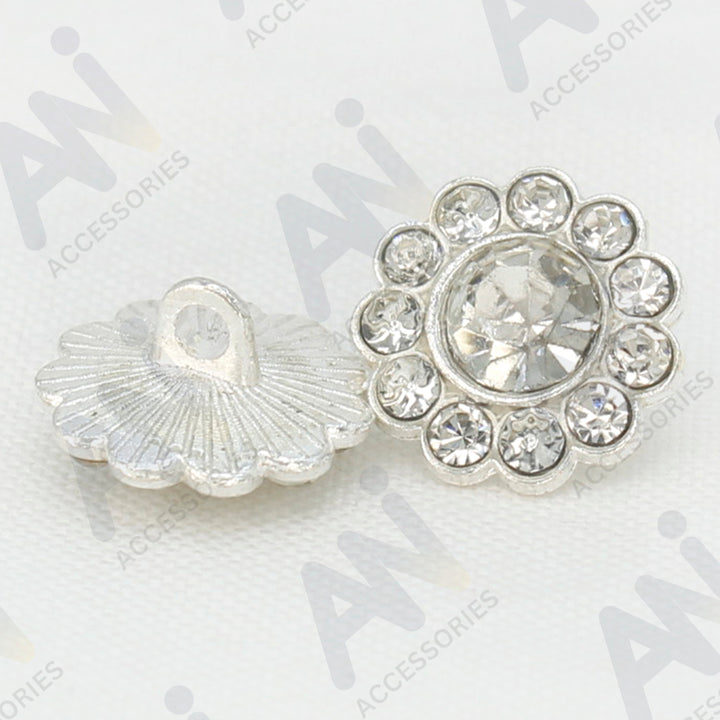 Sunflower Rhinestone Silver Metal Buttons