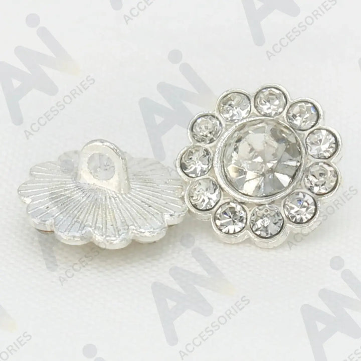 Sunflower Rhinestone Silver Metal Buttons | 15mm(23L)