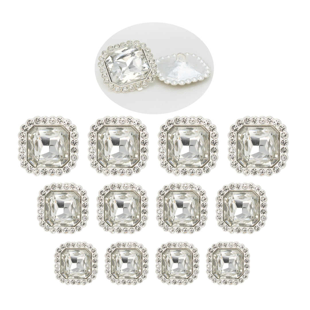 Elegant Rhinestone Silver Metal Buttons