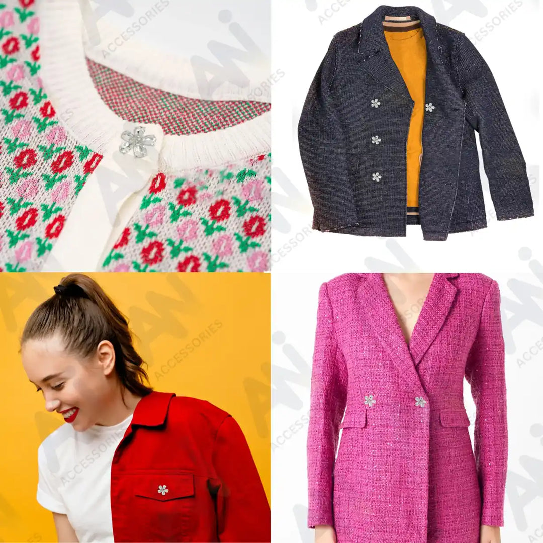 Rhinestone Flower Metal Buttons | 25mm(40L)