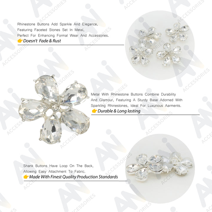 Rhinestone Flower Metal Buttons