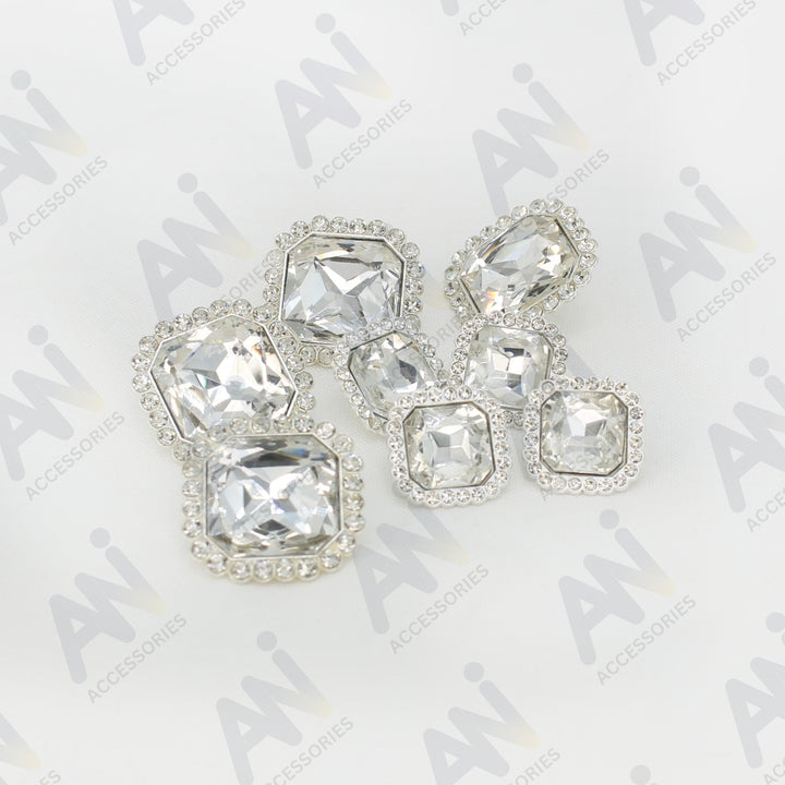 Elegant Rhinestone Silver Metal Buttons