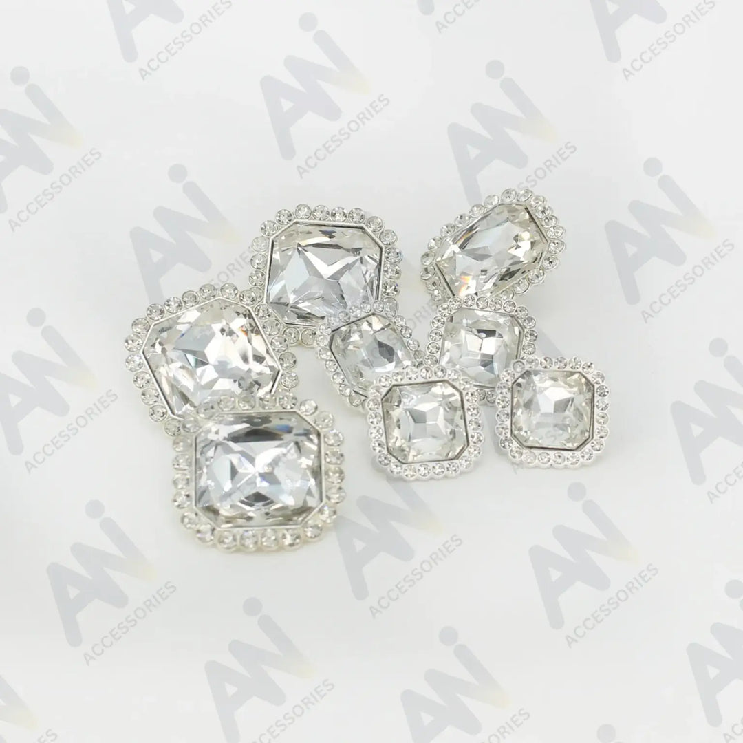 Elegant Rhinestone Silver Metal Buttons | 13mm, 21mm & 28mm