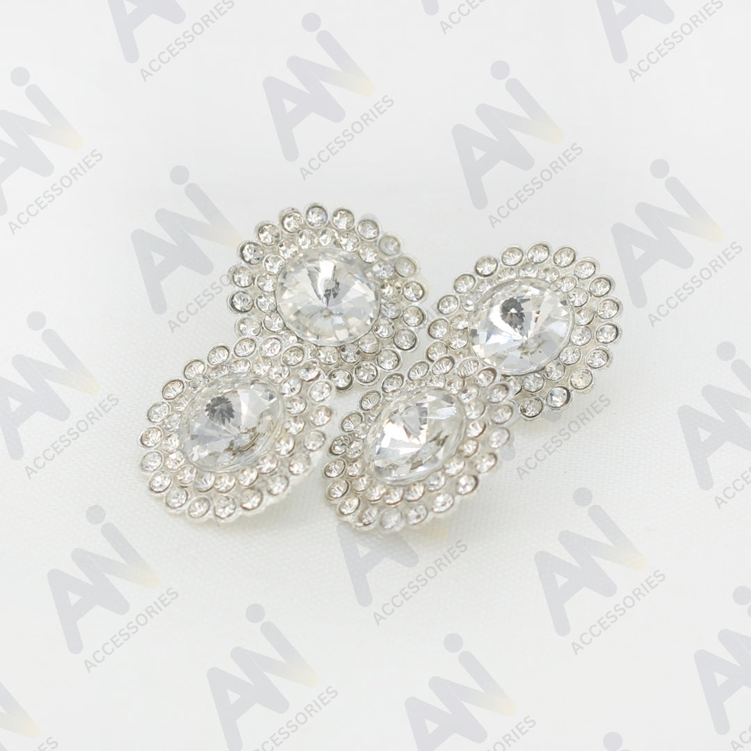 Dome Rhinestone Floral Design Metal Buttons