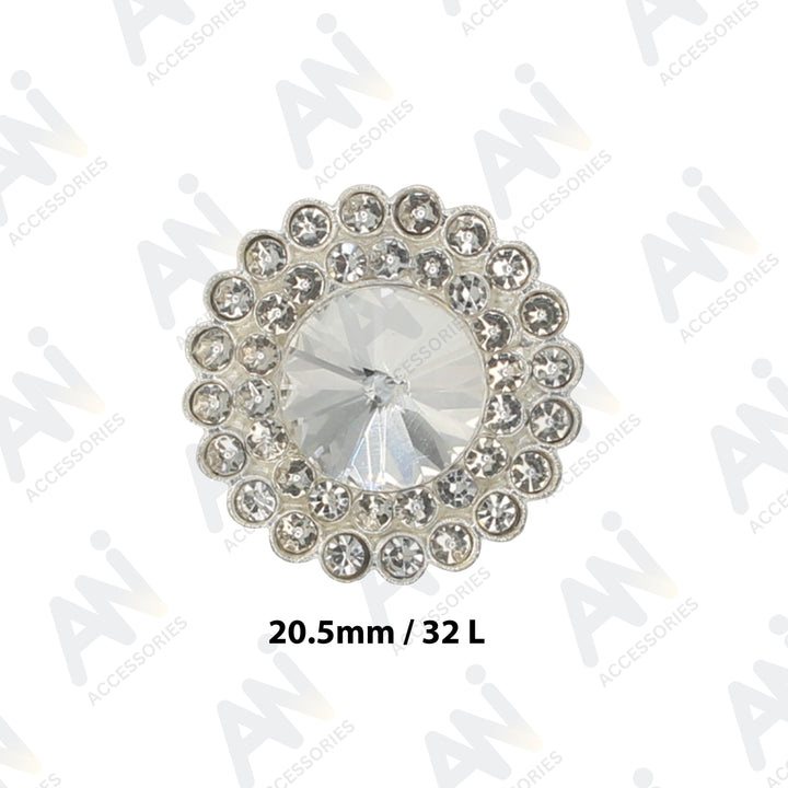 Dome Rhinestone Floral Design Metal Buttons