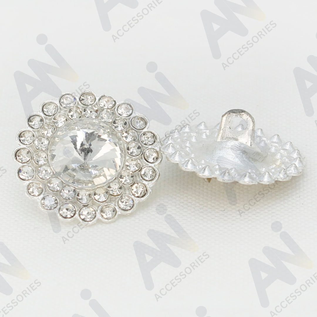 Dome Rhinestone Floral Design Metal Buttons