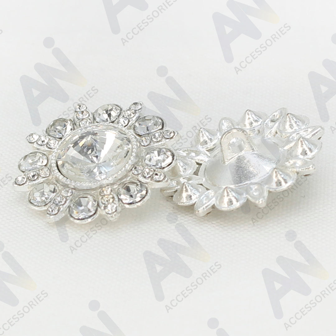 Dome Rhinestone Silver Metal Buttons