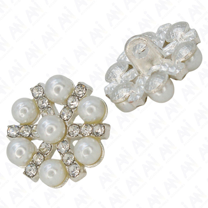 Pearl Rhinestone Silver Buttons