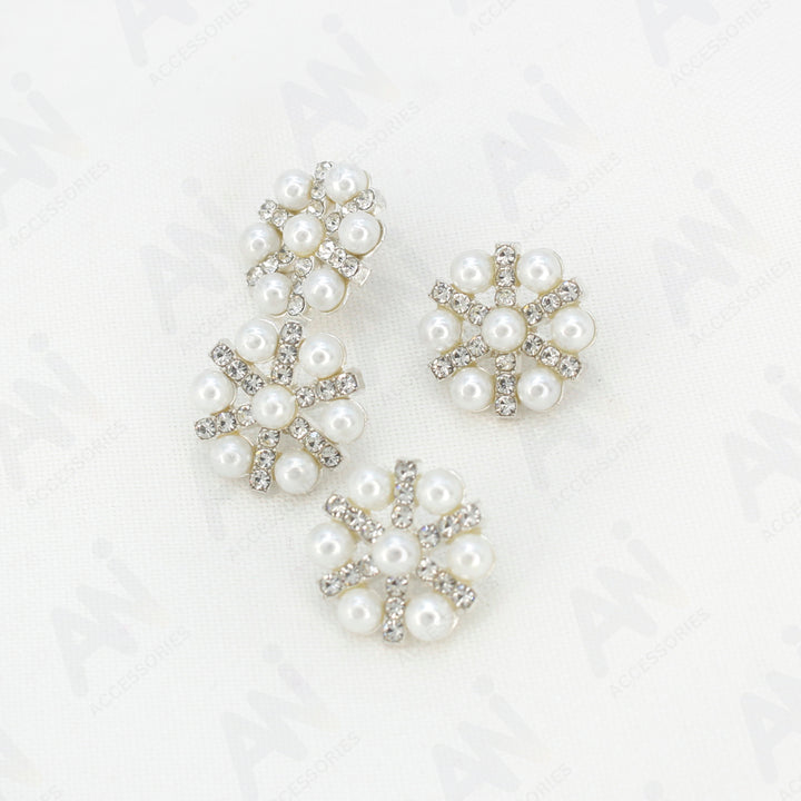 Pearl Rhinestone Silver Buttons