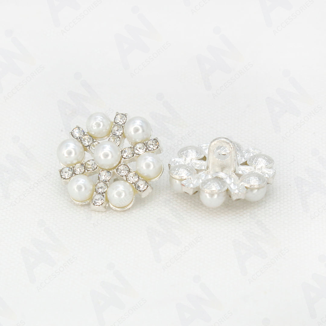 Pearl Rhinestone Silver Buttons