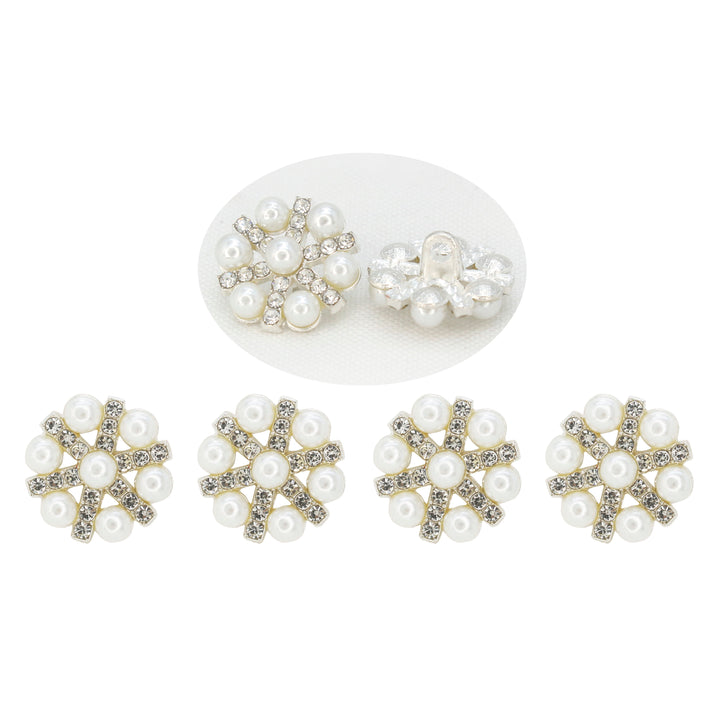 Pearl Rhinestone Silver Buttons