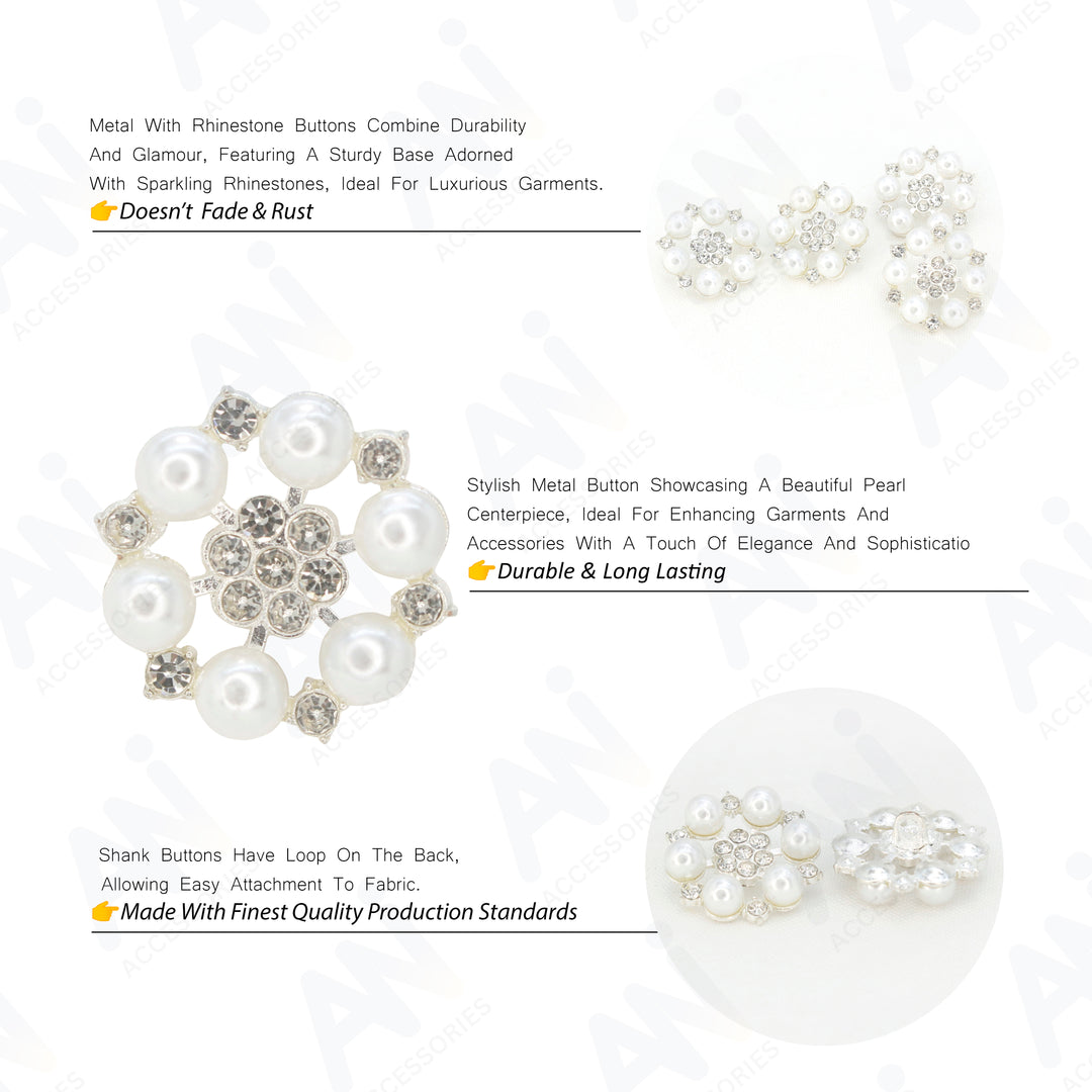 Pearl Floral Style Silver Buttons