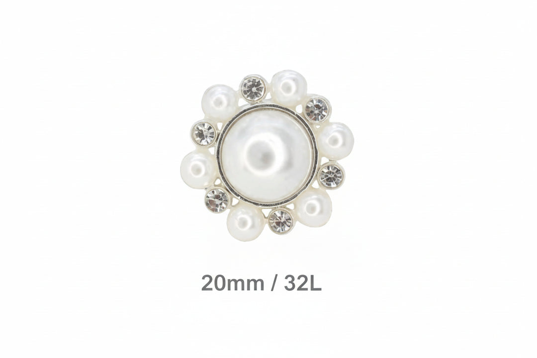 Elegant Dome Pearl Rhinestone Metal Buttons | 20mm(32L)
