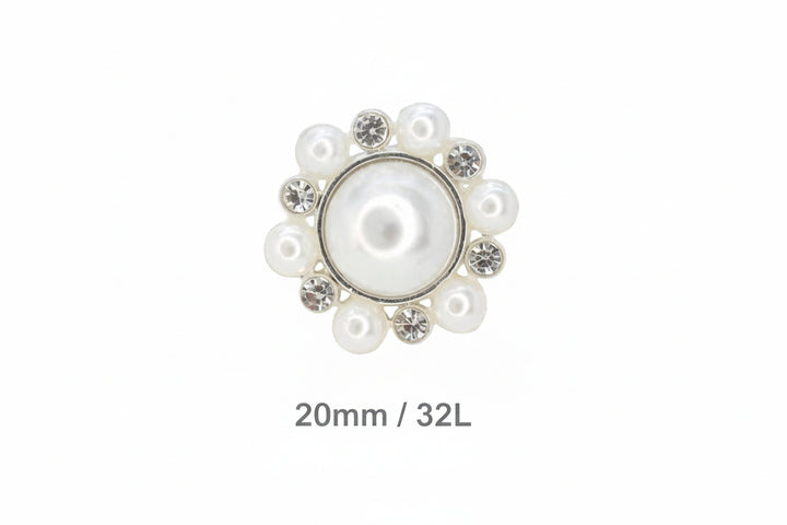 Elegant Dome Pearl Rhinestone Metal Buttons | 20mm(32L)