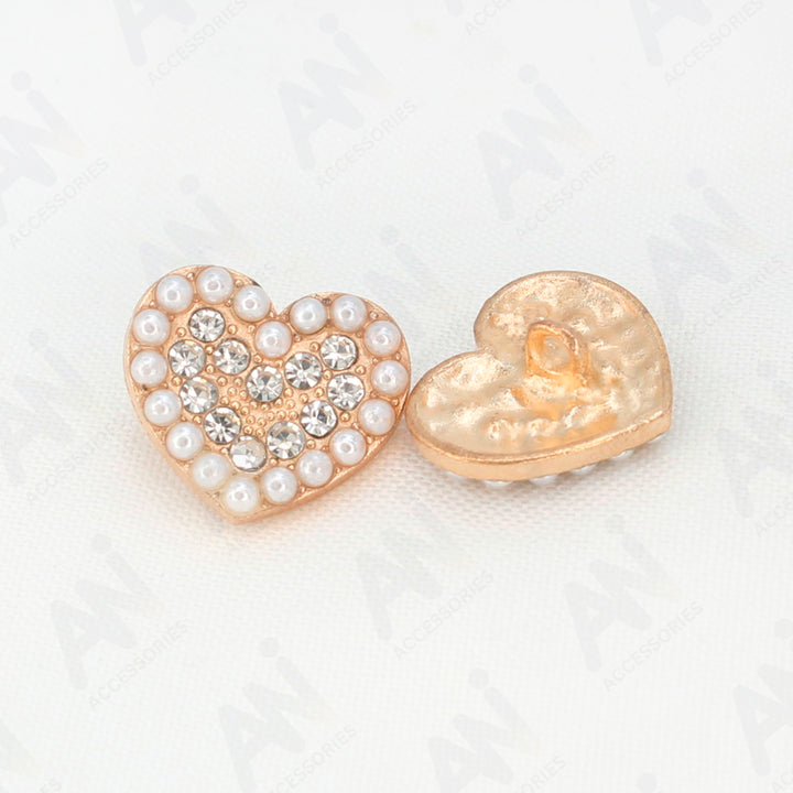 Heart Shape Pearl Rhinestone Metal Buttons