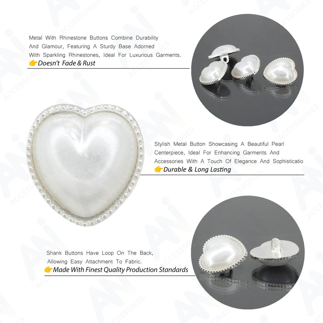 Heart Shape Small Rhinestone  finish Metal Buttons