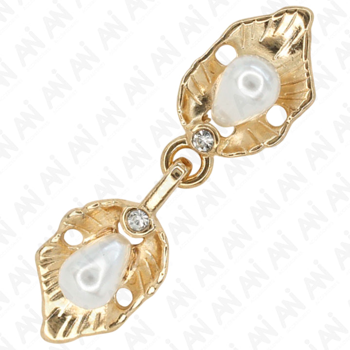 Leaf-shaped with pearl design Frog closure metal button-4.5cm×1cm