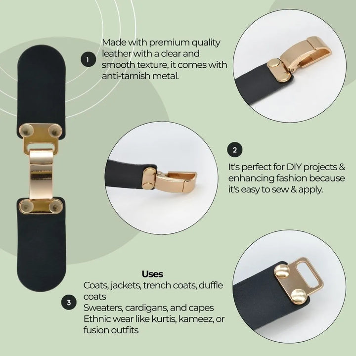 Black PU Snap Belt Buckle With Shiny Gold