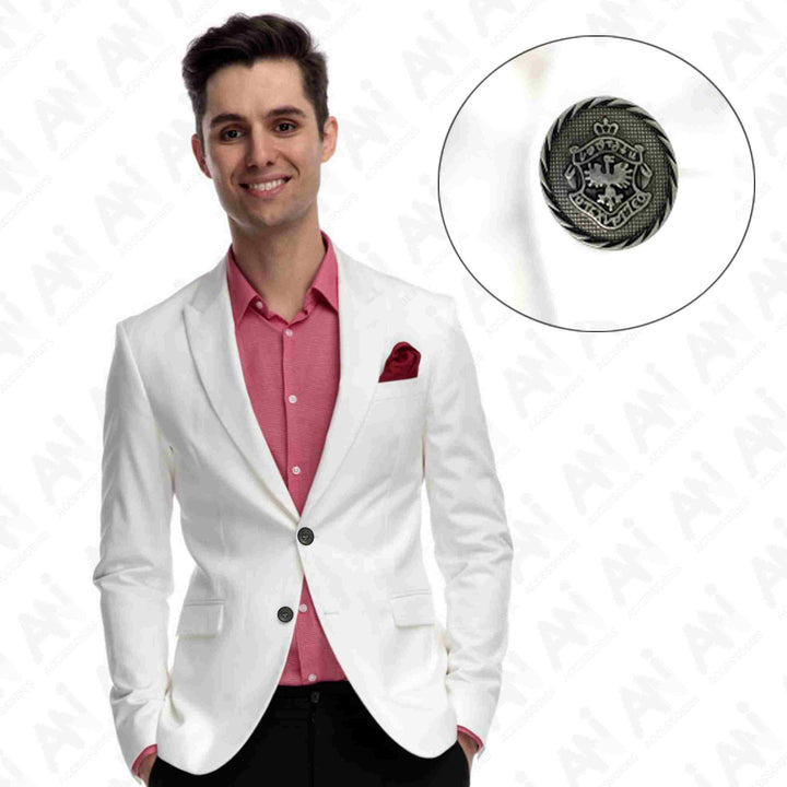 Grey metal buttons for white coat 