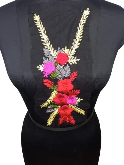 Multi-hued elegance embroidered patch by Ani Accessories with fine detailing for kurtis, dresses and DIY styling