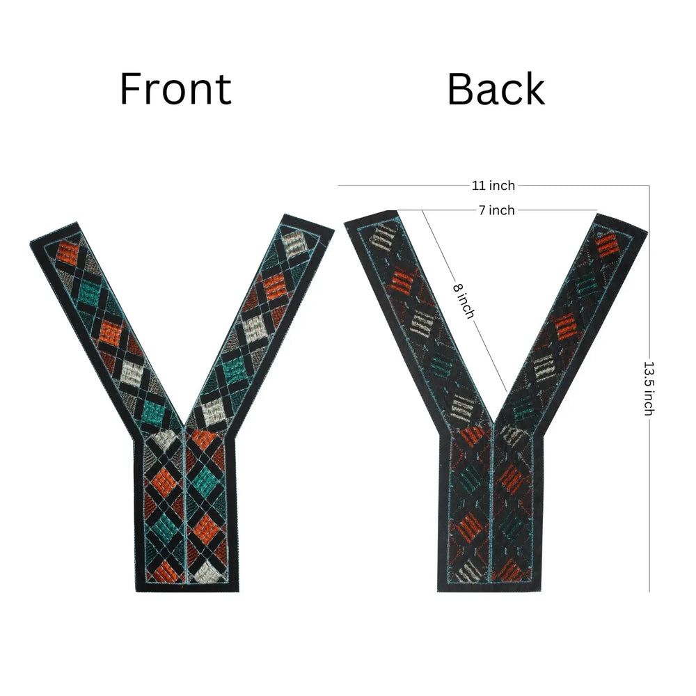 Front and Backside Multicolor Y shape embroidery V neckline yoke featuring detailed patterns, perfect for kurtis and festive wear