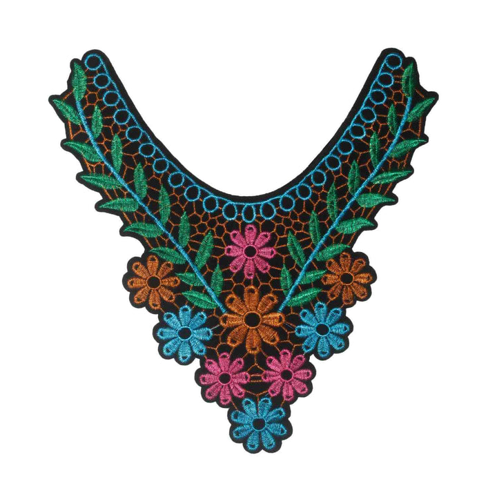 Multicolor floral leafy yoke neckline with rich embroidery and elegant curves, ideal for ethnic dresses Ani Accessories.