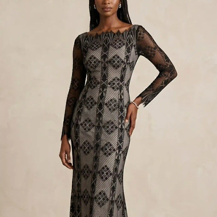 Net lace fabric geometric pattern 58 inch width by Ani Accessories for dresses and couture use