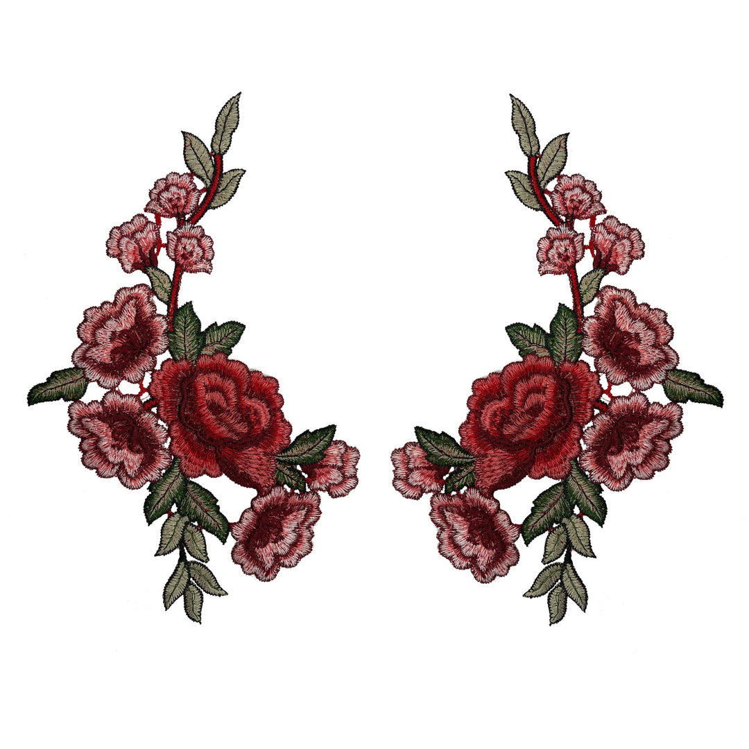 Pair of Flower Patches by Ani Accessories, embroidered floral appliques for fashion and DIY use