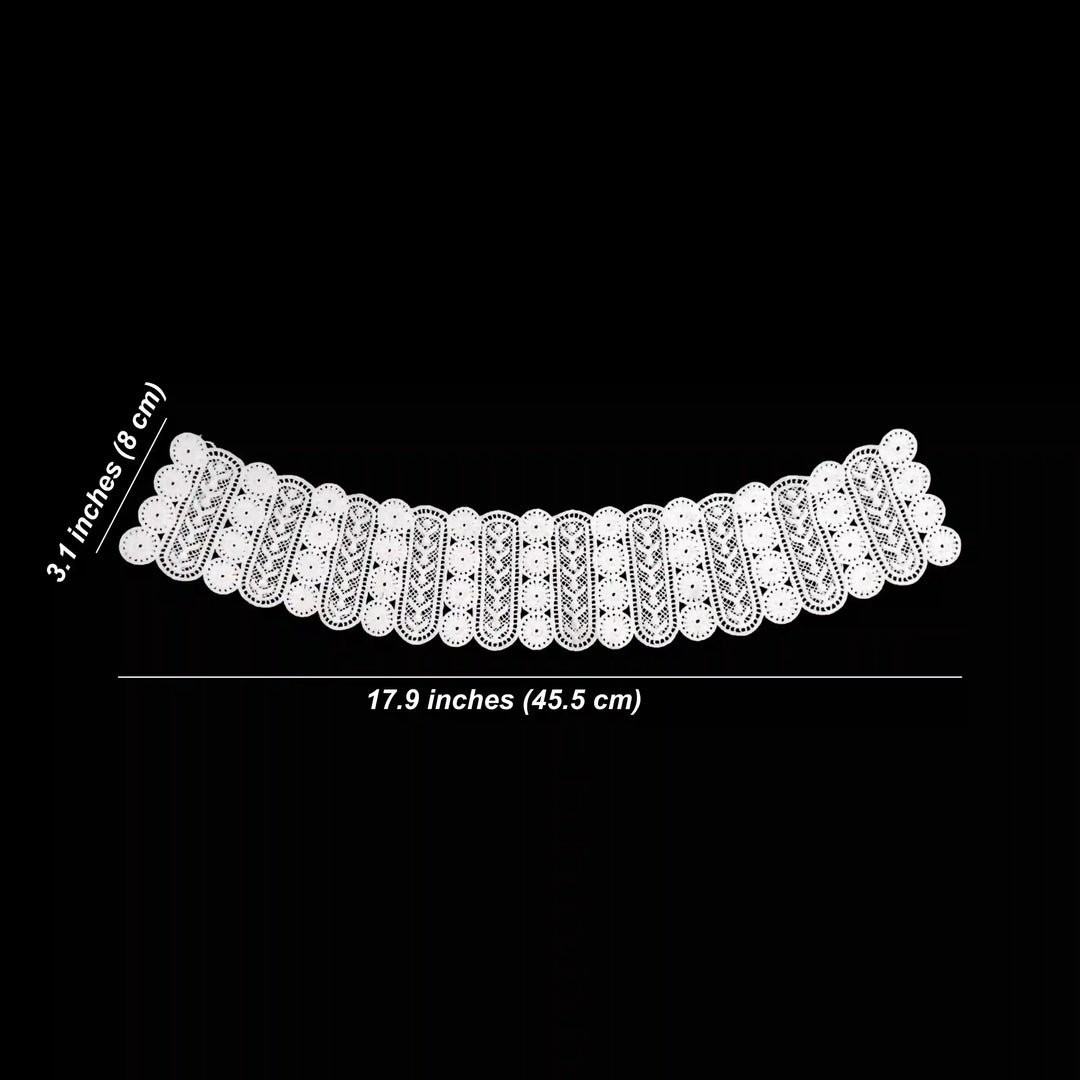 Pair of dyeable spun poly motif strip patches by Ani Accessories shown with size reference, highlighting flexible fabric and motif design.