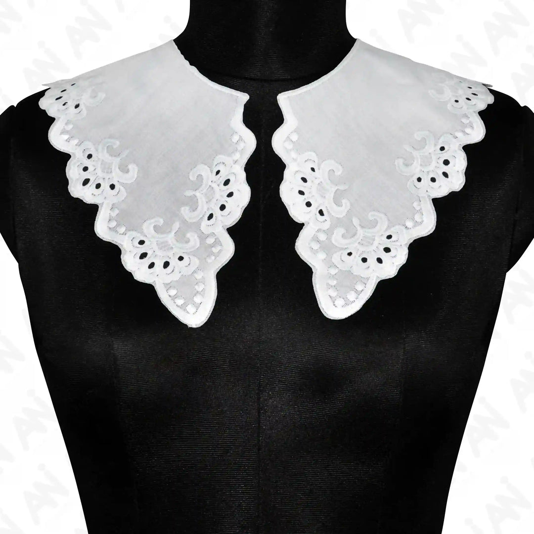 Peter Pan Cutwork Neck Collar by Ani Accessories with intricate floral detailing for dresses and blouse styling looks