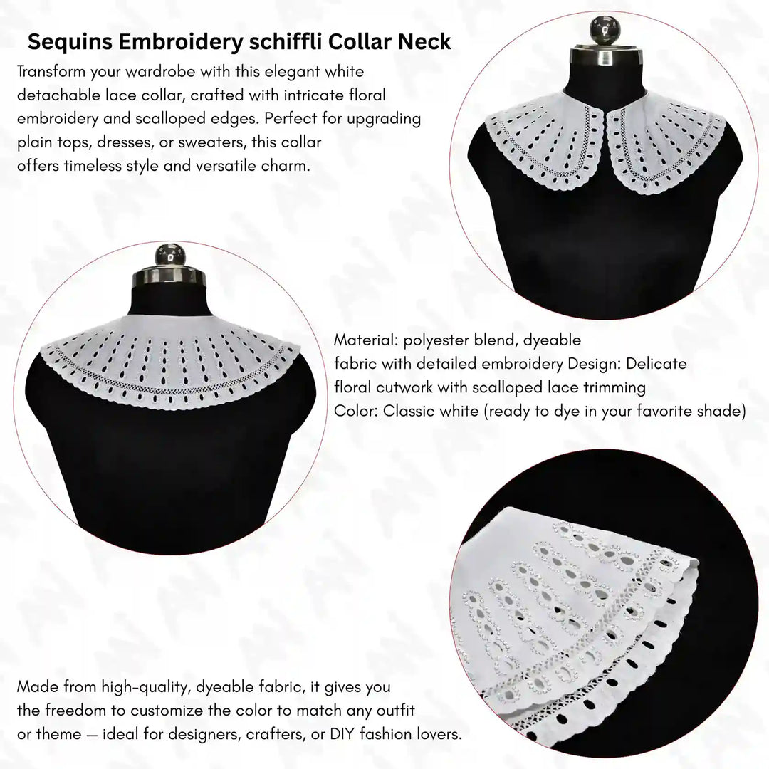Premium Floral Broderie Anglaise Collar with detailed eyelet pattern, refined fashion collar