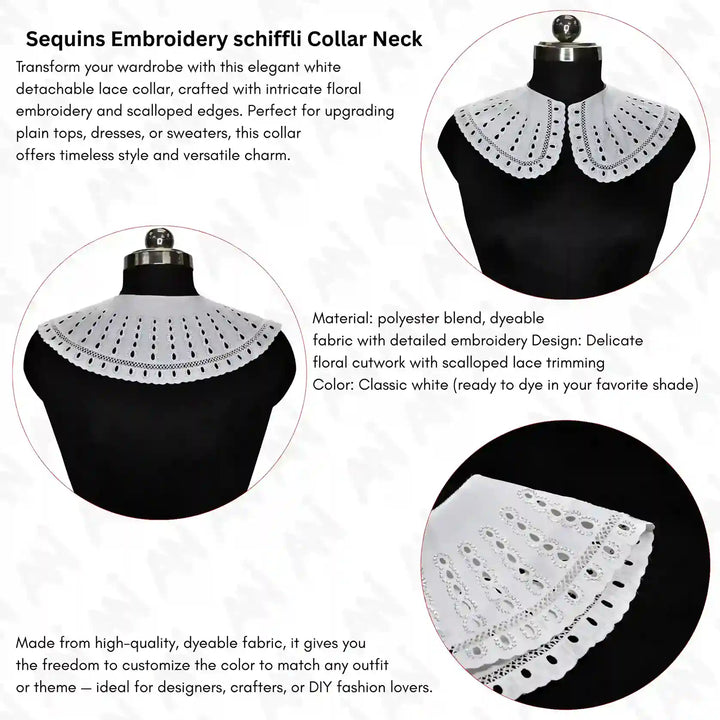 Premium Floral Broderie Anglaise Collar with detailed eyelet pattern, refined fashion collar